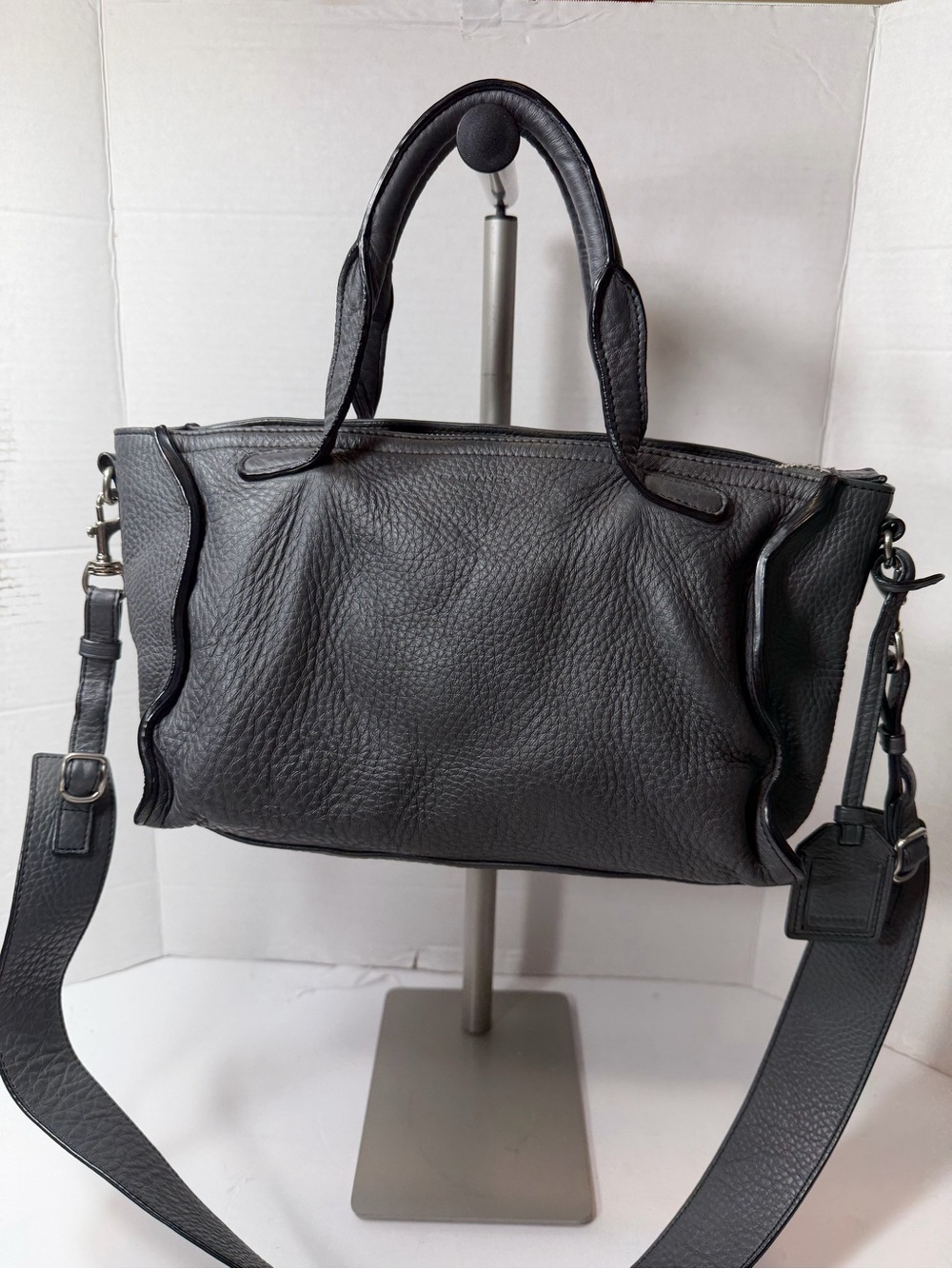 RABEANCO Textured gray Leather Satchel Handbag comes with strap